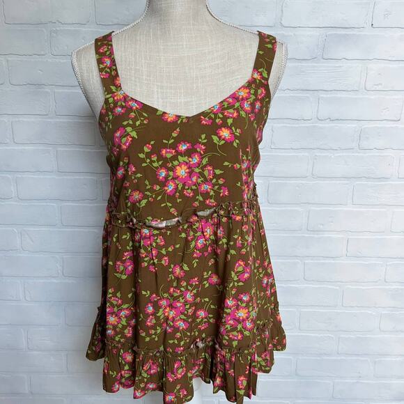 Matilda Jane Women's Brown and Orange Ruffle Top Tunic Shirt Sleeveless -sz xs - Picture 1 of 6